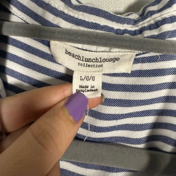 beachlunchlounge Blue and White Striped Long Sleeve Button Up Shirt Large - Picture 3 of 7